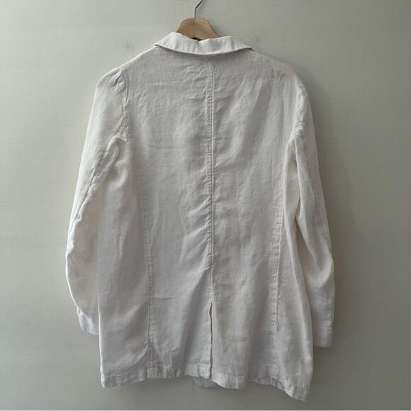 Halston 100% Linen Blazer Jacket White Roll Tab Size Medium Coastal Minimalist - Picture 4 of 8